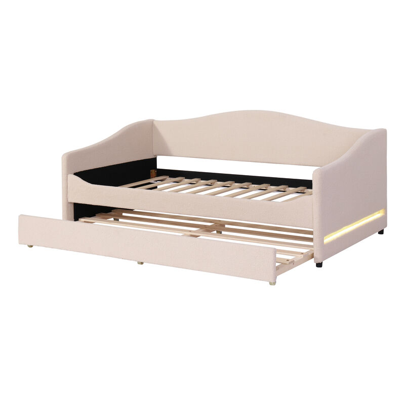 Merax Teddy Fleece Upholstered Daybed with Trundle