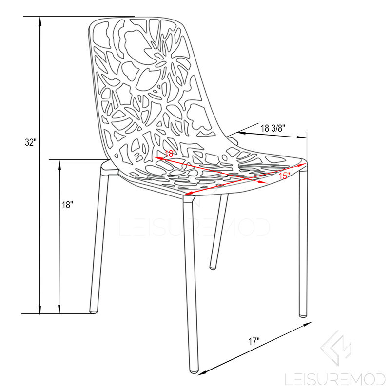 LeisureMod Devon Modern Aluminum Outdoor Dining Chair set of 2 in Red