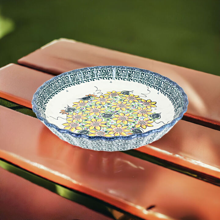 Blue Rose Polish Pottery Summer Picnic Pie Plate