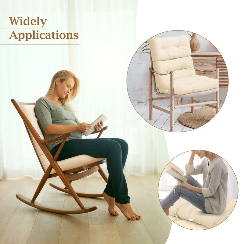 Tufted Patio High Back Chair Cushion with Non-Slip String Ties