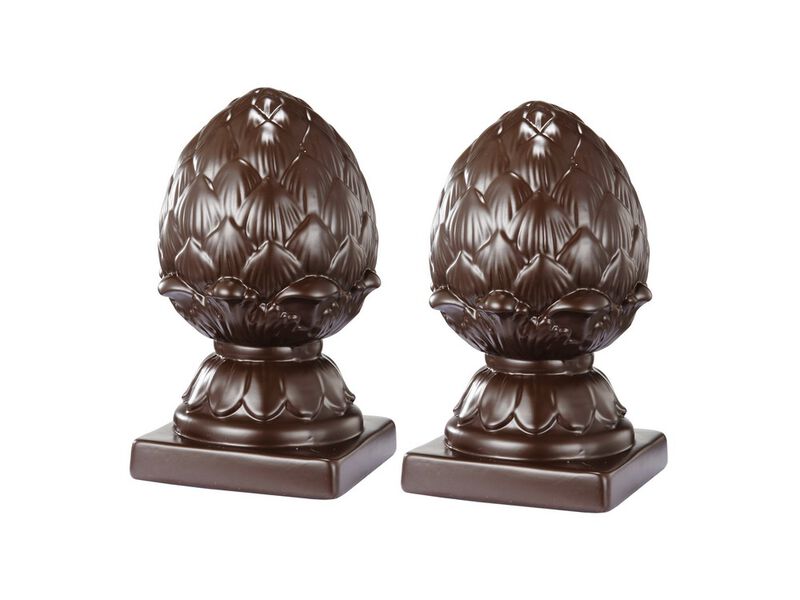 Ceramic Artichoke Bookends on Square Base, Pair of 2, Brown - Benzara
