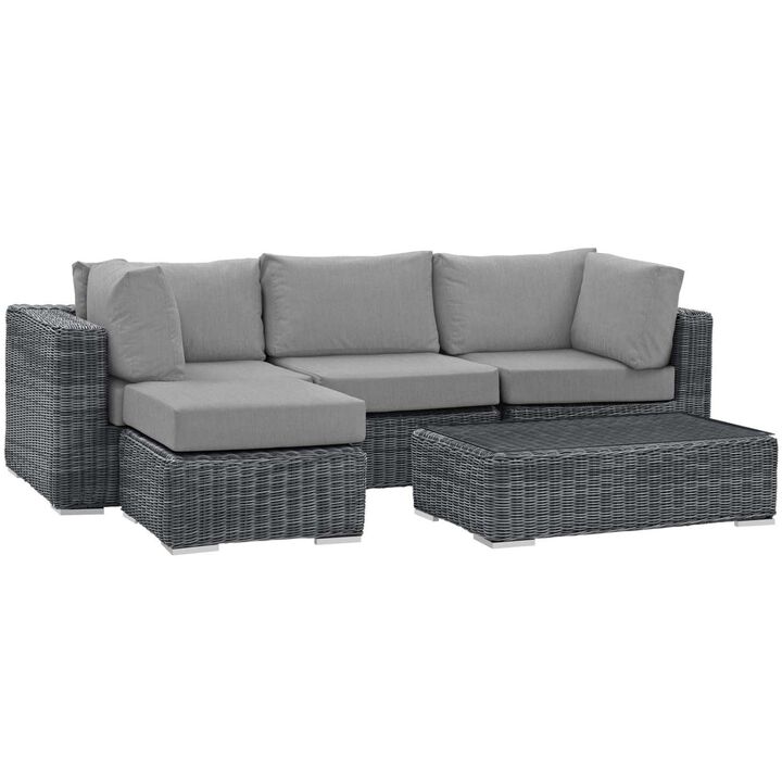 Summon 5 Piece Outdoor Patio Sunbrella Sectional Set - Canvas Gray