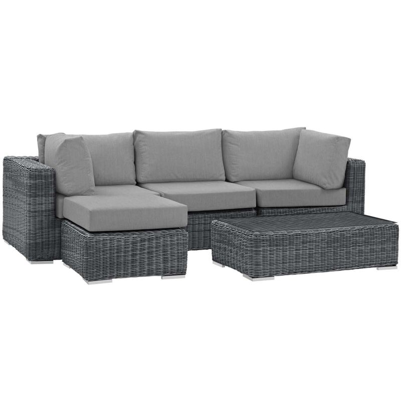 Summon 5 Piece Outdoor Patio Sunbrella Sectional Set - Canvas Gray