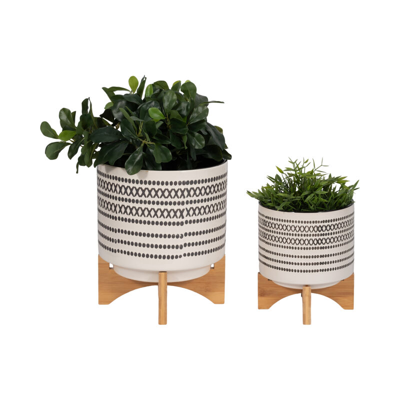 Aztec Planter with Wood Stand, Gray