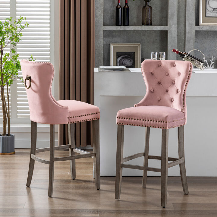 WestinTrends 29" Tufted Velvet Bar Stool (Set of 2)
