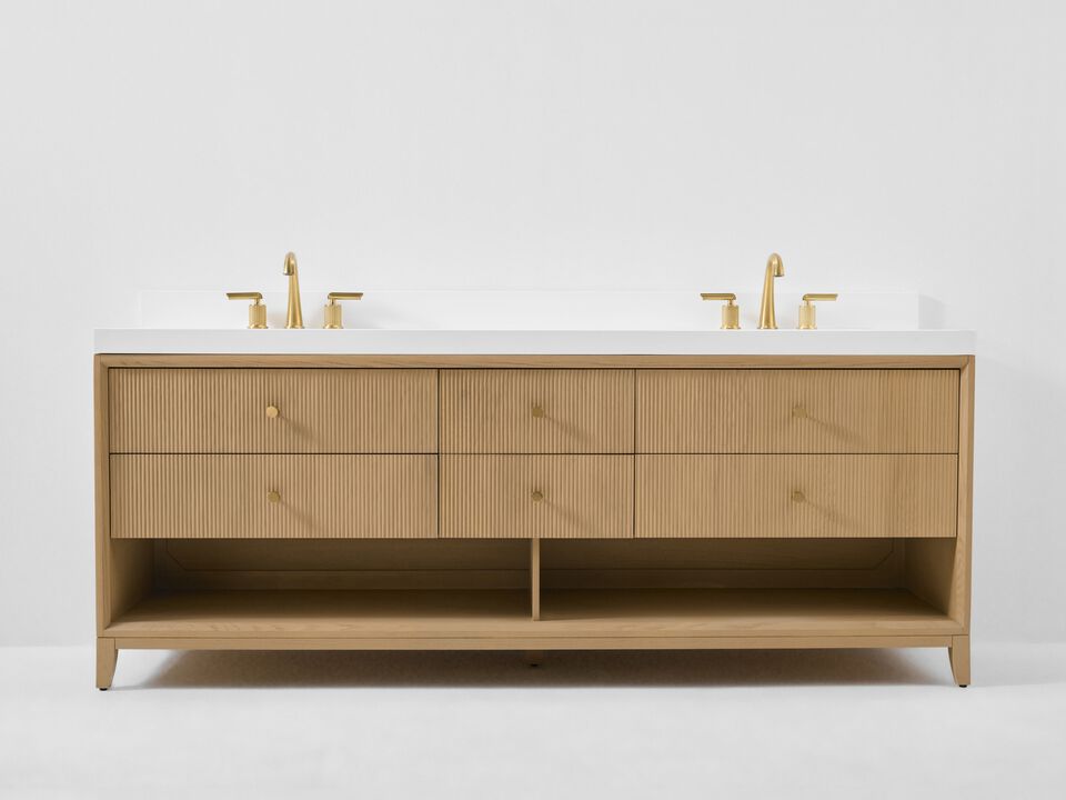 Momo 84 in. Bath Vanity Set with White Quartz Vanity Top and White Undermount Basin