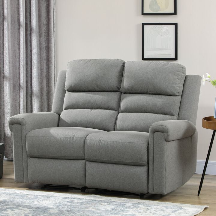 Grey Living Room Relaxation: 2-Seater Manual Reclining Sofa with Linen Fabric