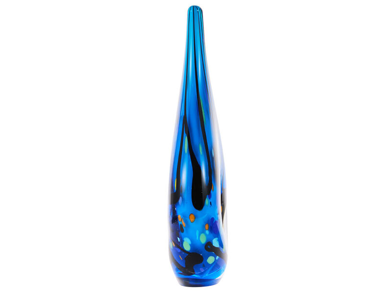 Hand Blown Abstract Hollow Blue Tear Drop Sommerso Art Glass Sculpture