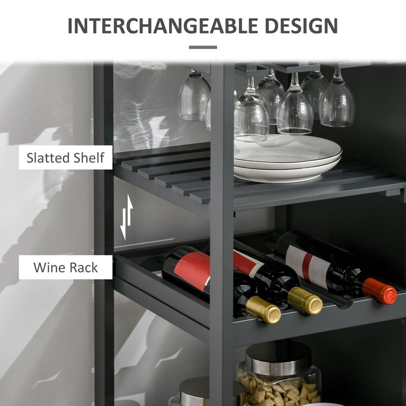 Gray Kitchen Helper: Rolling Island Cart with Wine Rack & Cabinet