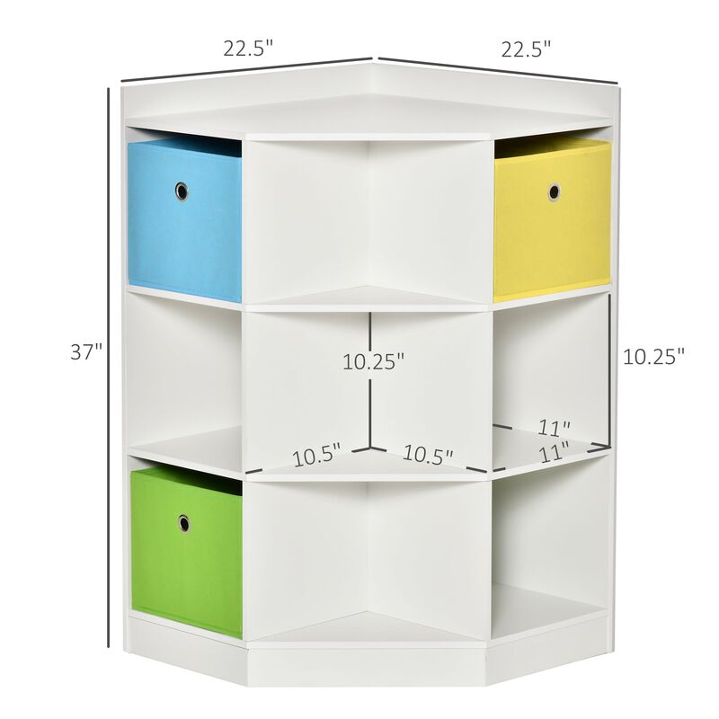 White Kids' Wardrobe: Corner Storage with 9-Cubby Display Shelf