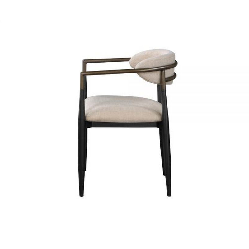 Jerry 23 Inch Dining Chair, Set of 2, Fabric Upholstered, Beige and Black - Benzara