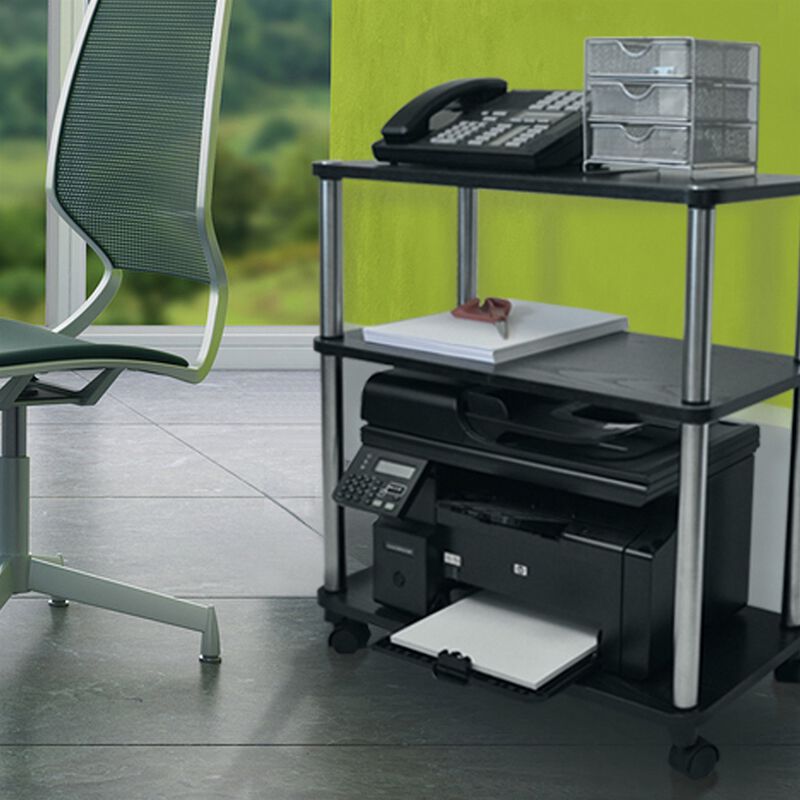 Hivvago 3-Shelf Mobile Home Office Caddy Printer Stand Cart in Black