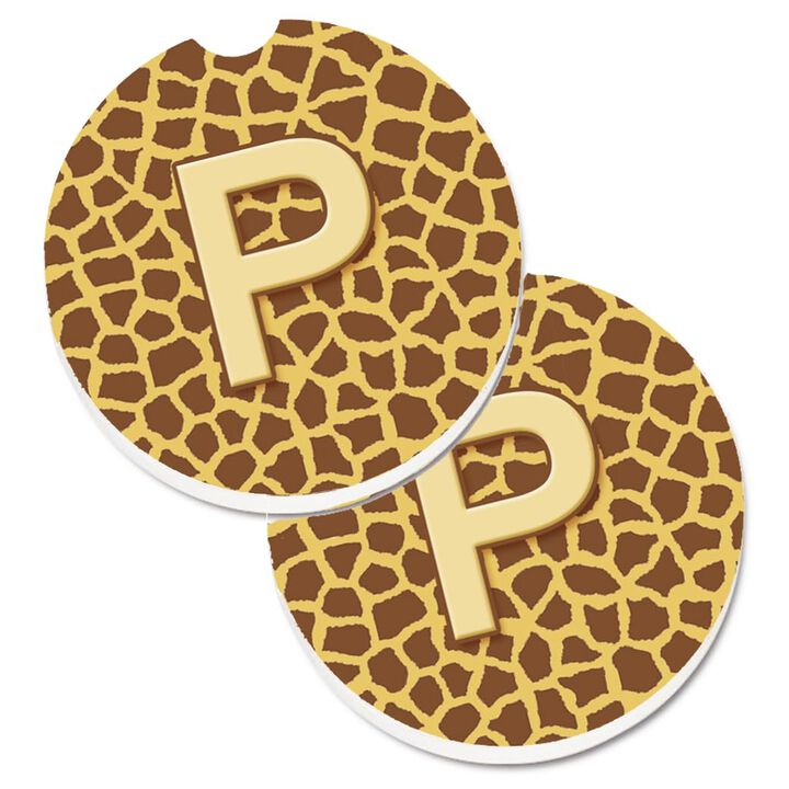 Caroline's Treasures Monogram Initial P Giraffe Set of 2 Cup Holder Car Coasters CJ1025-PCARC, 2.56, Multicolor