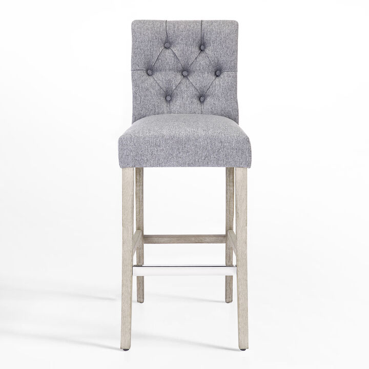 WestinTrends 29" Linen Fabric Tufted Upholstered Bar Stool, Antique Grey