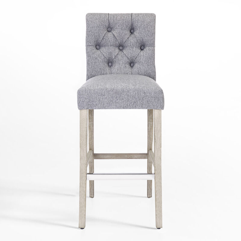 WestinTrends 29" Linen Fabric Tufted Upholstered Bar Stool, Antique Grey