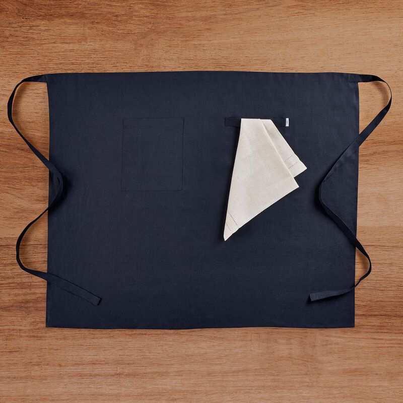 Solino Home 100% Pure Linen Midi Bistro Apron 33 x 40 Inch