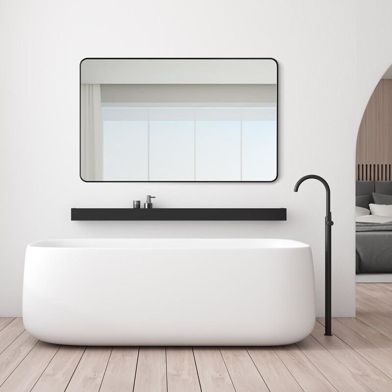 Altair Nettuno 48 Rectangle Bathroom/Vanity Matt Black Aluminum Framed Wall Mirror