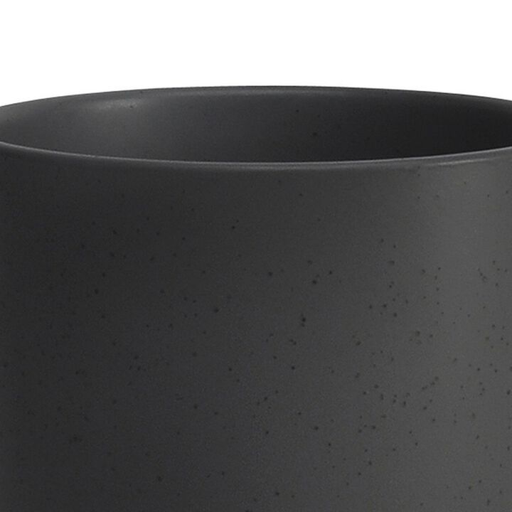 Planter with Textured Ceramic and Wooden Stand, Large, Gray-Benzara