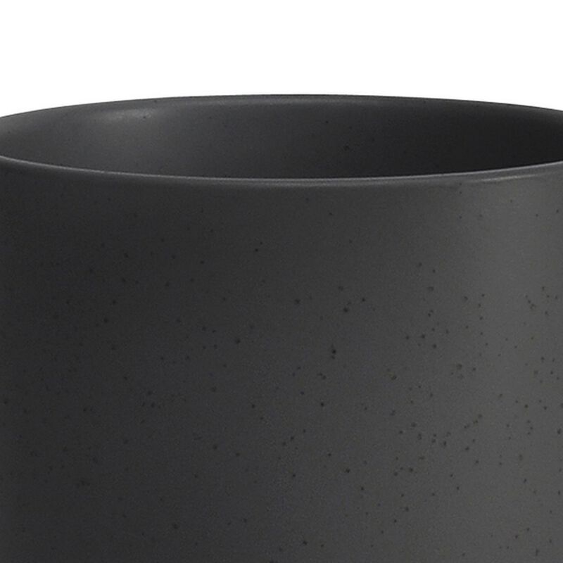 Planter with Textured Ceramic and Wooden Stand, Large, Gray-Benzara