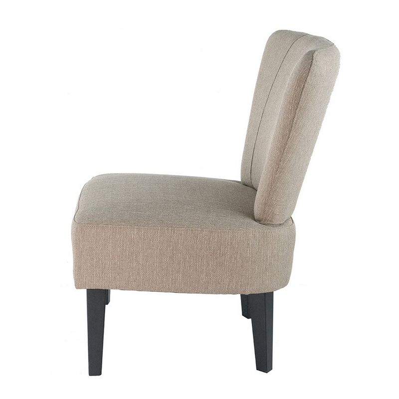 28 Inch Accent Chair, Padded Back, Black Legs, Beige Fabric Upholstery - Benzara