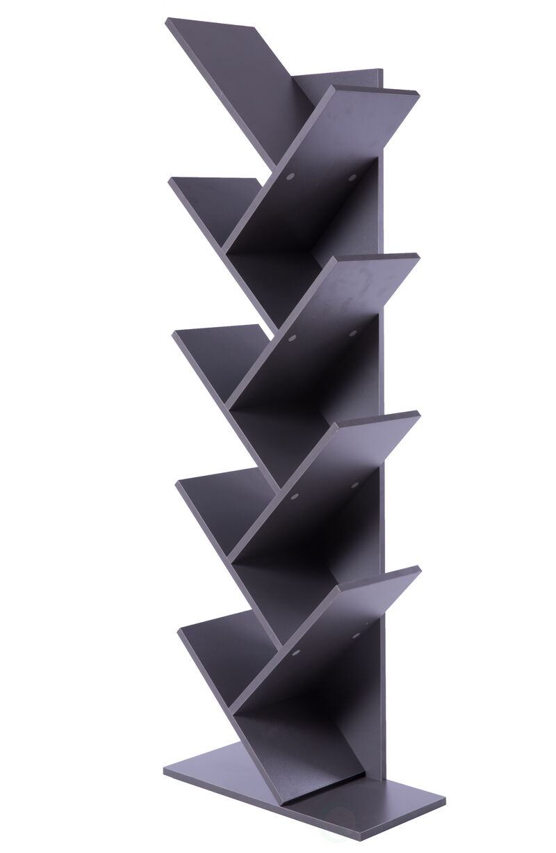 Wooden 9-Shelf Tree Magazine CD Storage Bookcase, Brown