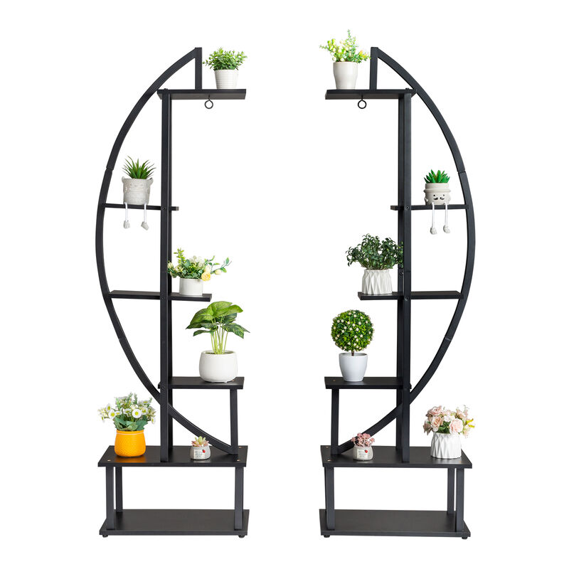 6-Tier Half Moon Plant Stand Set of 2, Outdoor & Indoor Flower Display