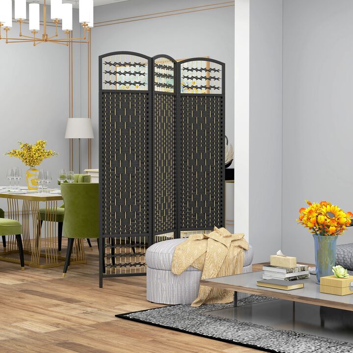 Black Space Divider: 3-Panel Folding Wave Room Partition
