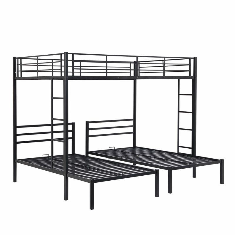 Full Over Twin & Twin Size Bunk Bed With Built-In Shelf