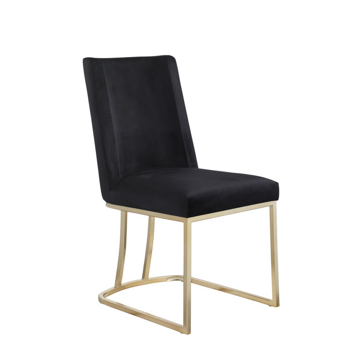 Dining Chairs, Velvet Upholstered Side Chair, Gold Metal Legs (Set Of 2) - Black