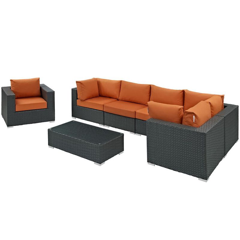 Sojourn 7 Piece Outdoor Patio Sunbrella Sectional Set - Canvas Tuscan