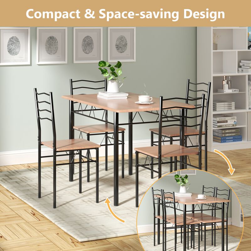 5 Pieces Wood Metal Dining Table Set with 4 Chairs