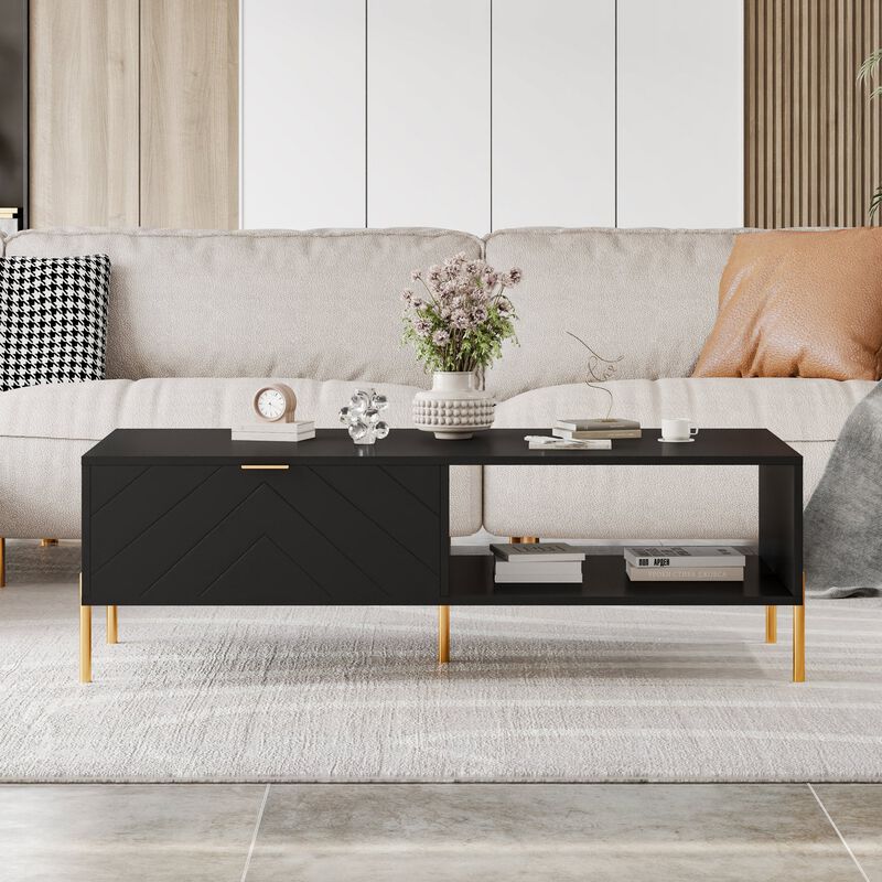 47in Rectangle Wood Mid-Century Modern Coffee Table with 2 Drawers