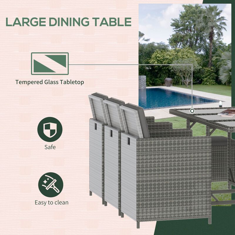Dark Grey Patio Set: 11-Piece Wicker Dining Set with Table, Ottoman, Chairs