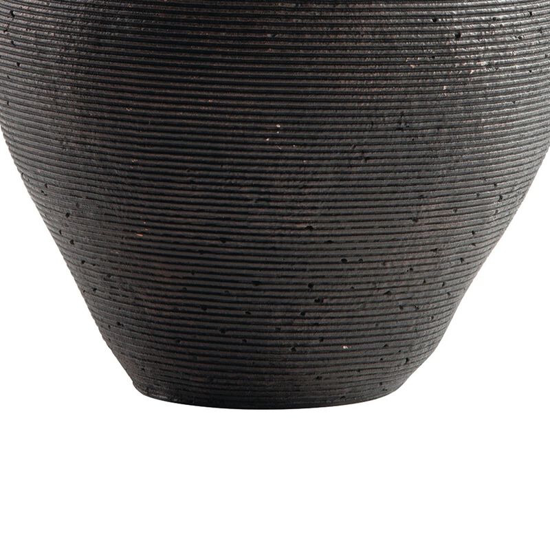 Dale 12 Inch Round Polyresin Vase, Wavy Ribbed Spiral Texture Antique Brown-Benzara