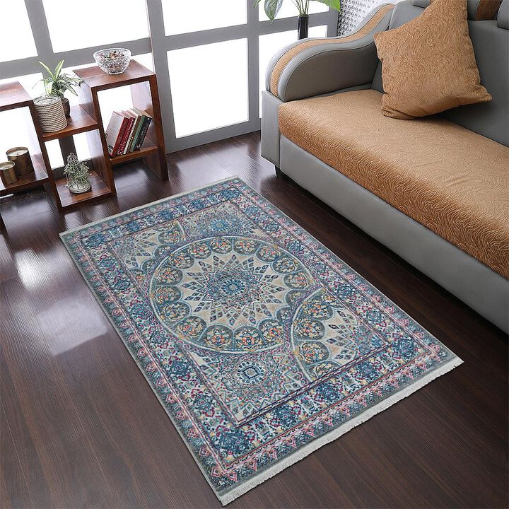 RUGSOTIC CARPETS MACHINE MADE POLYESTER AREA RUGS  - 9'x12', Rectangle Shape, Multicolor Color, Classic Oriental Traditional  Design, Low Pile Machine Made Area Rugs (M00110)