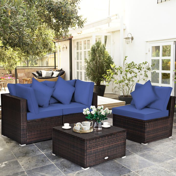 4 Pcs Ottoman Garden Deck Patio Rattan Wicker Furniture Set Cushioned Sofa
