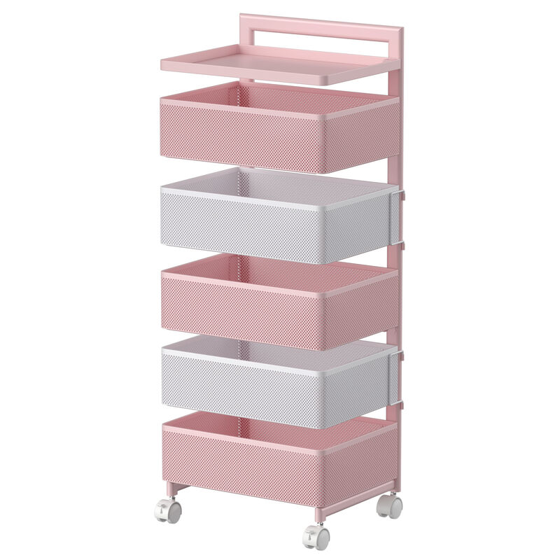 Rotating Kitchen Storage Rack with Handle, Fruit Vegetable Storage Shelf, Rolling Storage Cart, Multifunctional Household Shelf for Bedroom, Bathroom, Living Room