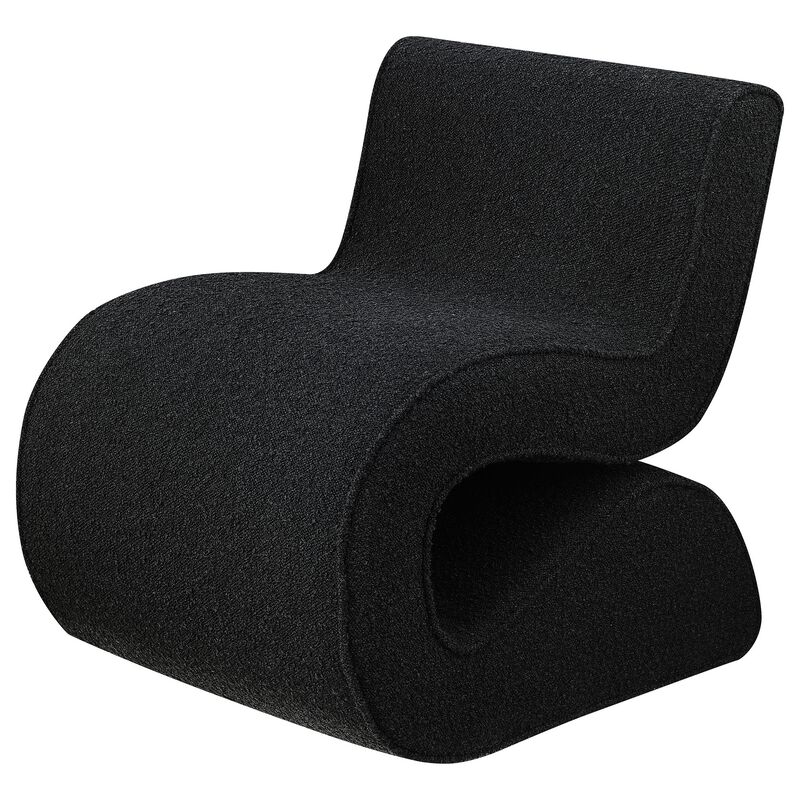 Zea Unique Accent Side Chair, Curved, Modern Gray Boucle Upholstery, Metal - Benzara