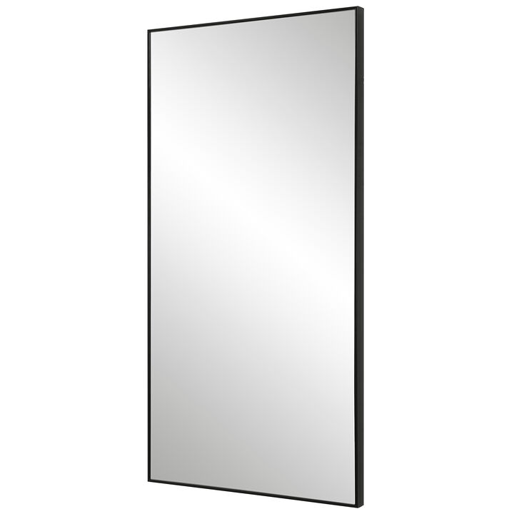 40 Inch Wood Wall Mirror, Rectangular Thin Frame, Black-Benzara