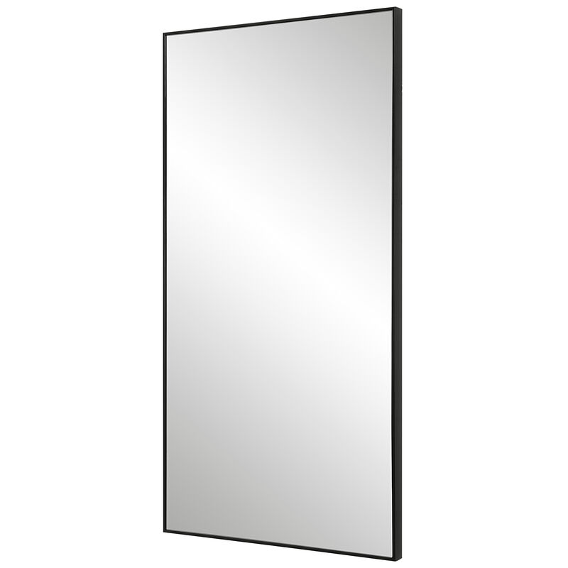 40 Inch Wood Wall Mirror, Rectangular Thin Frame, Black-Benzara