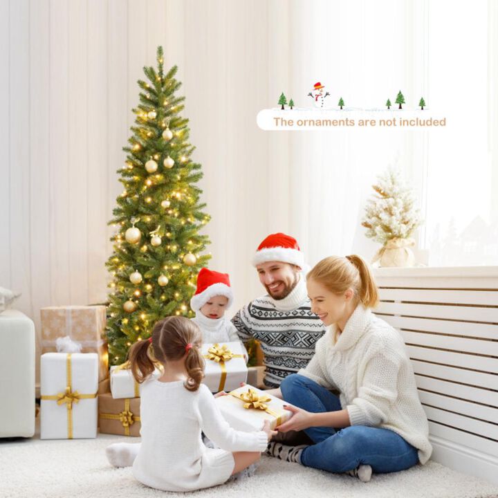 Hivvago 6 Feet Pre-Lit Artificial Christmas Pencil Tree with 648 PVC PE Branch Tips