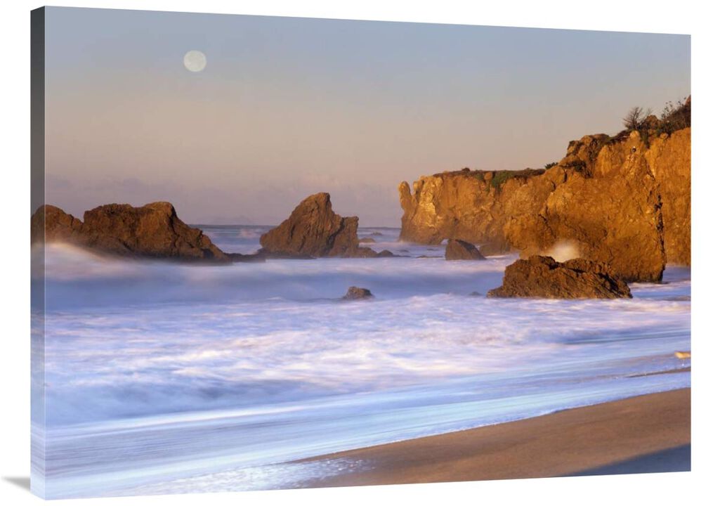 Seastacks and full moon at El Matador Beach, California-Canvas Art-40x30