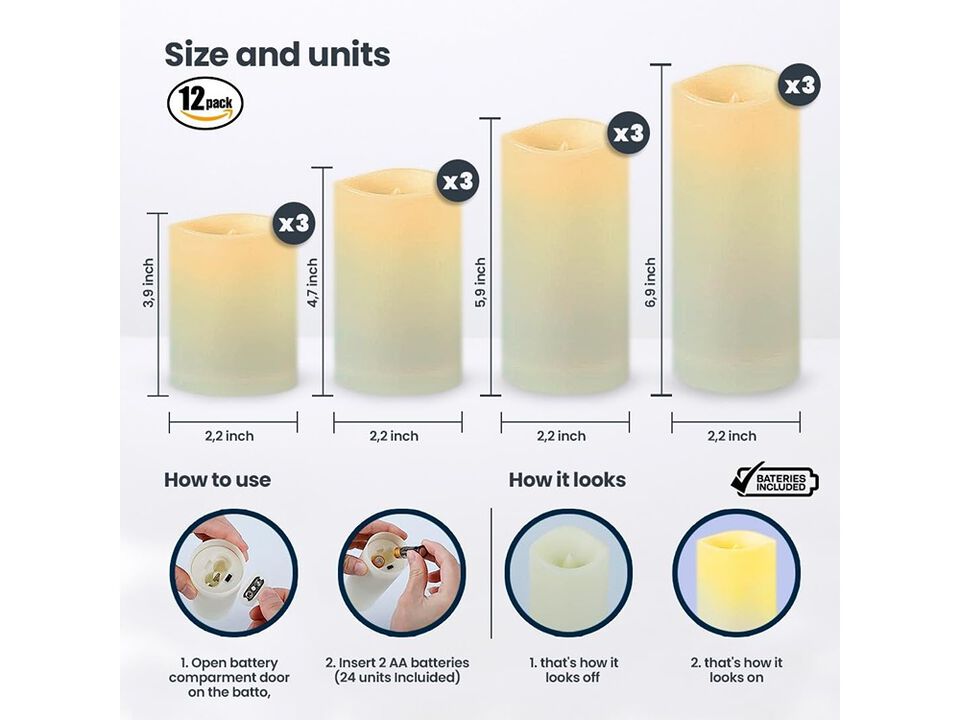 Generic Set of 12 Flameless LED Candles with Remote Control