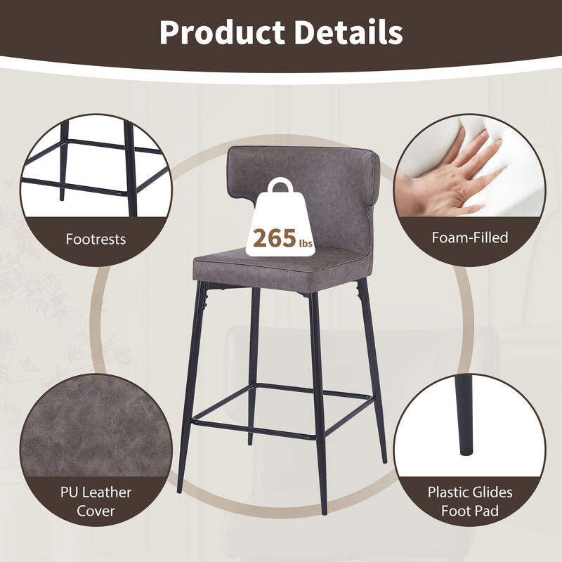 Merax Modern PU Leather Upholstered Bar Stools 2 Pieces