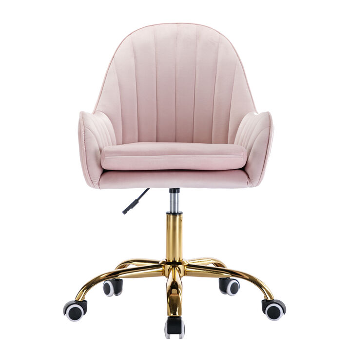 Velvet Home Office Chair with Wheels and Side Arms