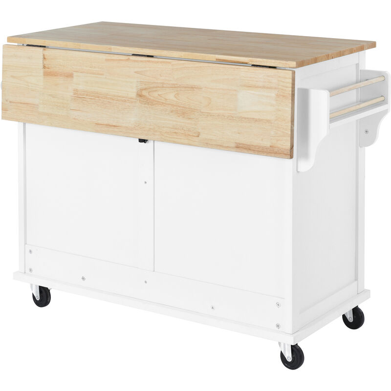 Streamdale White Kitchen Cart with Drop-Leaf Countertop
