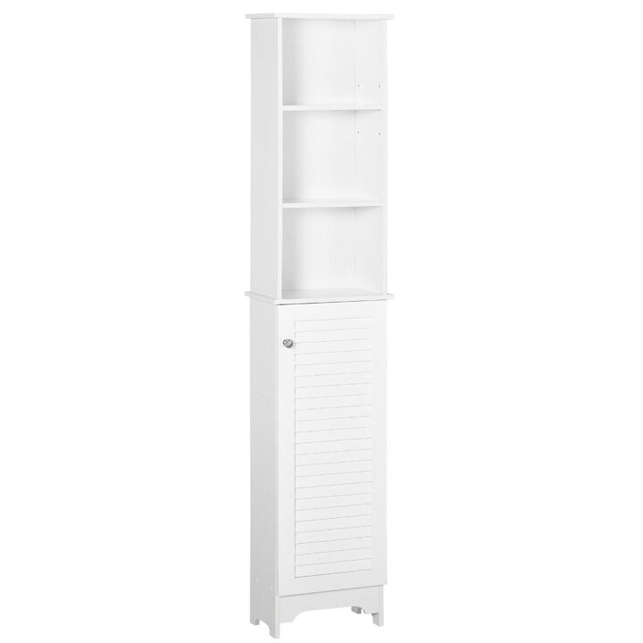 White Bathroom Tower: Tall 3-Tier Linen Cabinet with Shelves