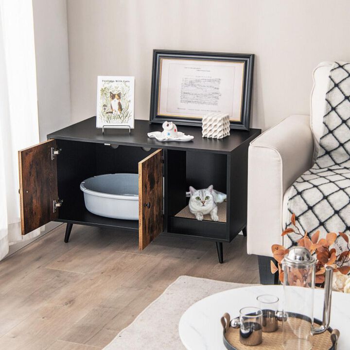 Hivvago Cat Litter Box Enclosure with Double Door Cabinet