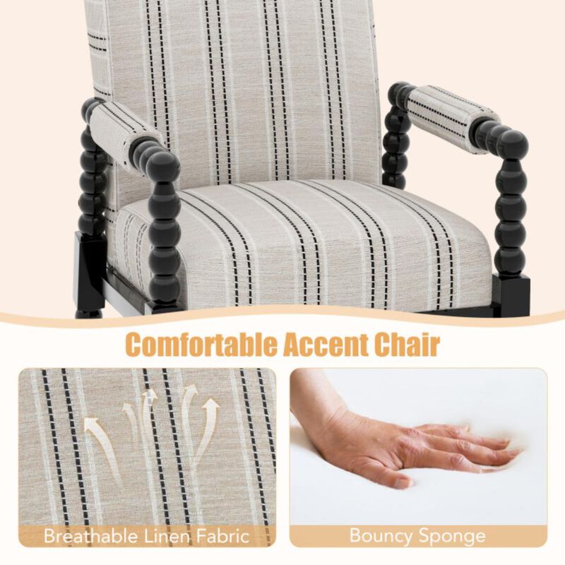 Hivvago Upholstered Accent Chair with Rubber Wood Frame for Living Room-Beige