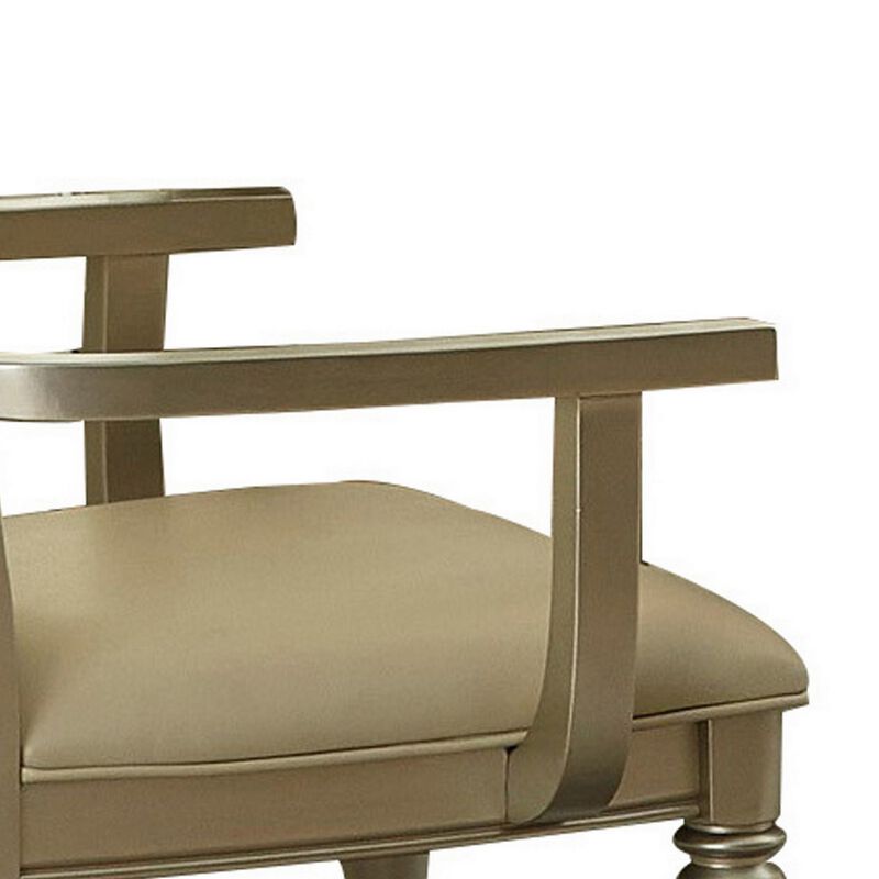 Wooden Arm Chair with Crystal Tufted Leatherette Backrest, Silver-Benzara